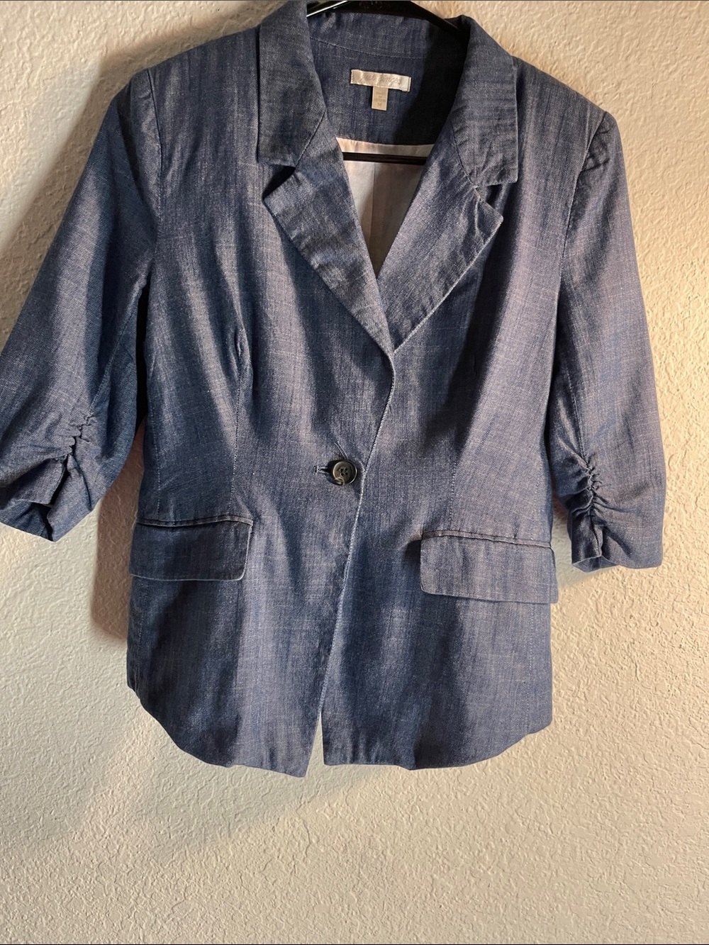 Madewell Chambray-Style Single-Button Blazer in Blue Size Medium